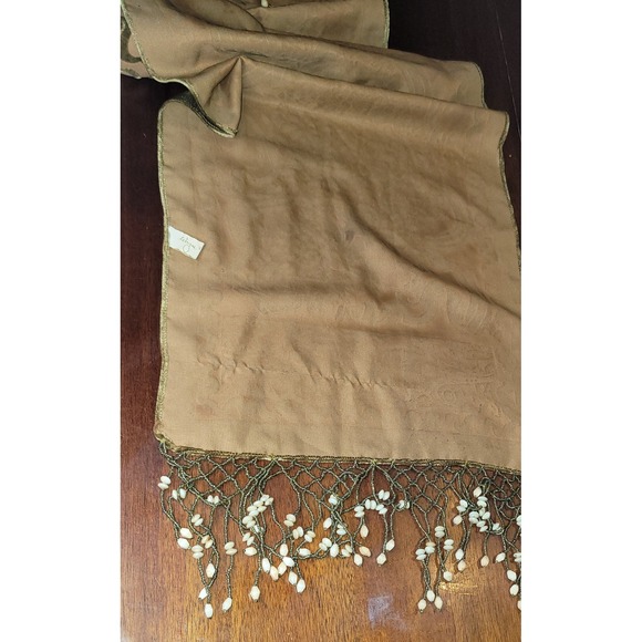 Vintage Wayne Kleski Velvet Beaded Fringe Scarf Wrap Green Floral